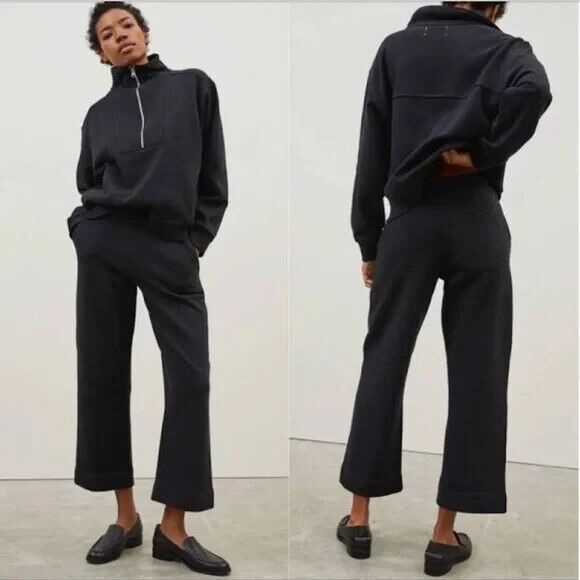 Everlane Pants - Everlane Track Wide Leg Pants Womens Size Large Black Organic Cotton Cropped NEW